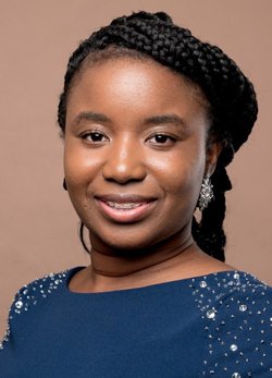 A smaller card image of Dr Toyosi Adeniji wearing a blue top with silver sequins.