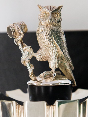 Top of ceremonial mace, showing a golden owl