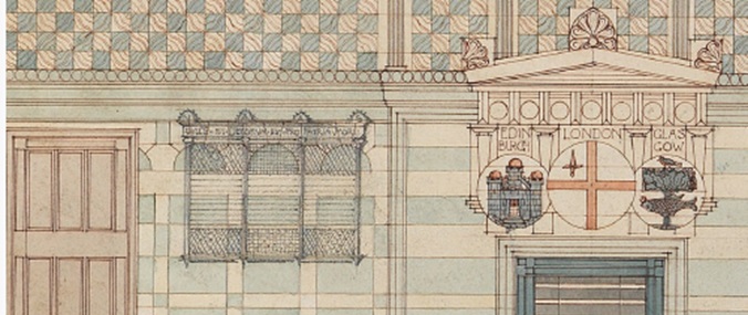 Old drawing of a wall and doorway at the RCGP office at 30 Euston Square, London
