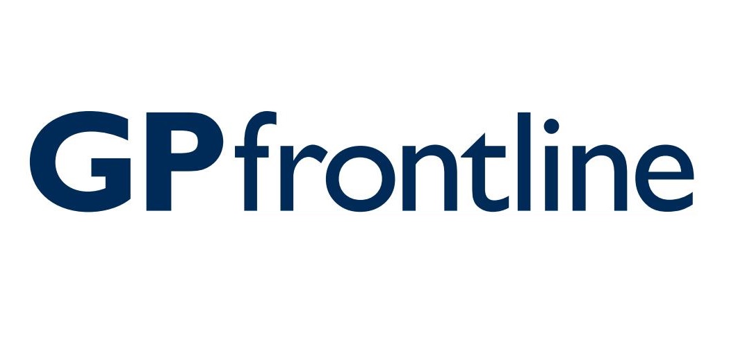 A navy GP Frontline logo with a white background.
