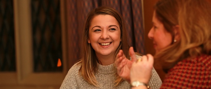 Two women talking in conversation